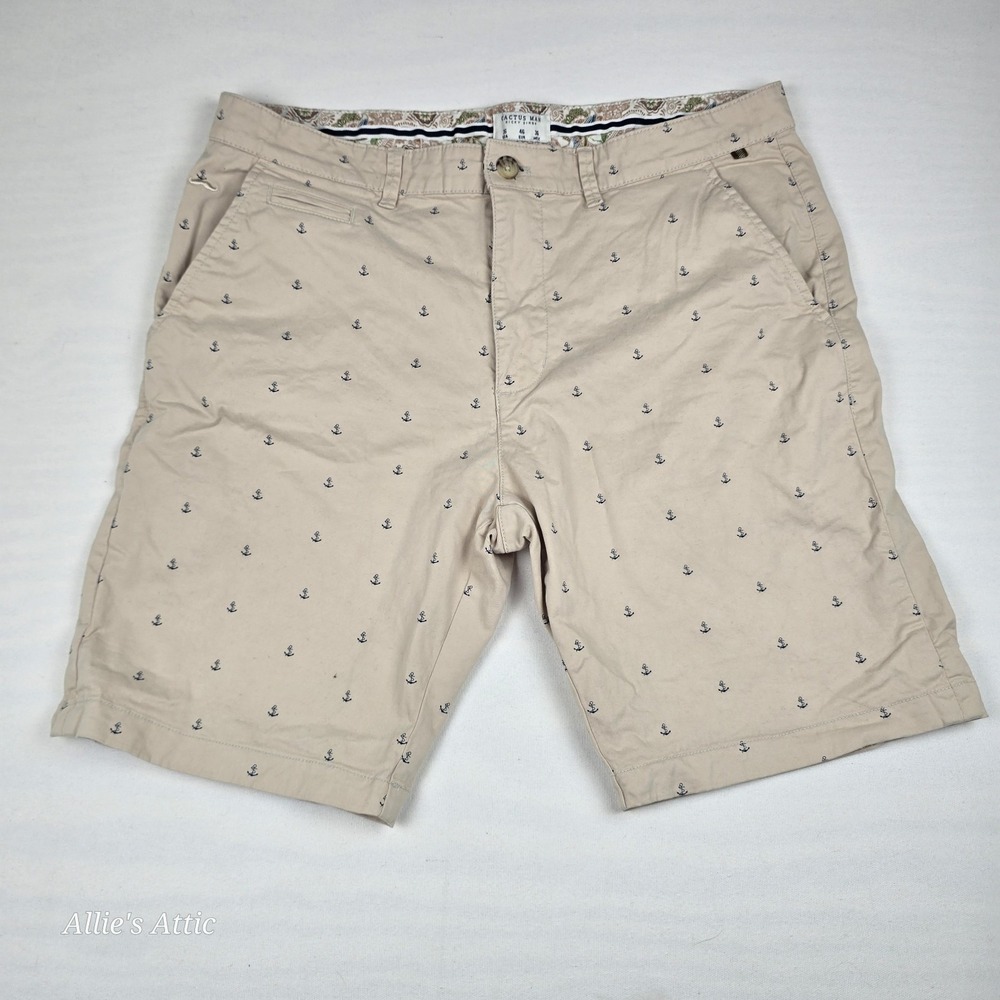 Mens Nautical Shorts Beach Anchor Cactus Man Ricky Singh Cotton Tan Khaki 36
